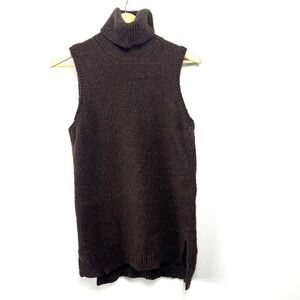 Lauren Ralph Lauren Brown Marl Knit Turtleneck Sleeveless Sweater Vest M Preppy
